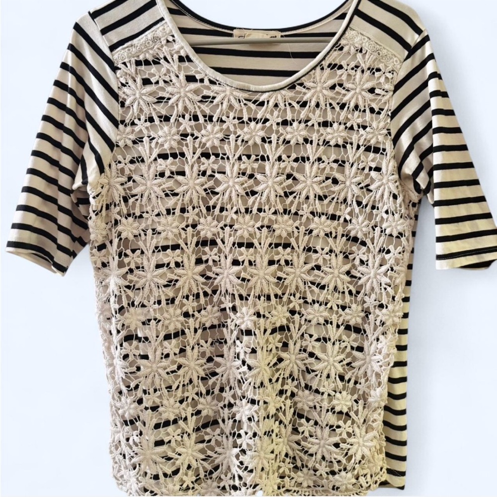 Striped Lace Overlay Top